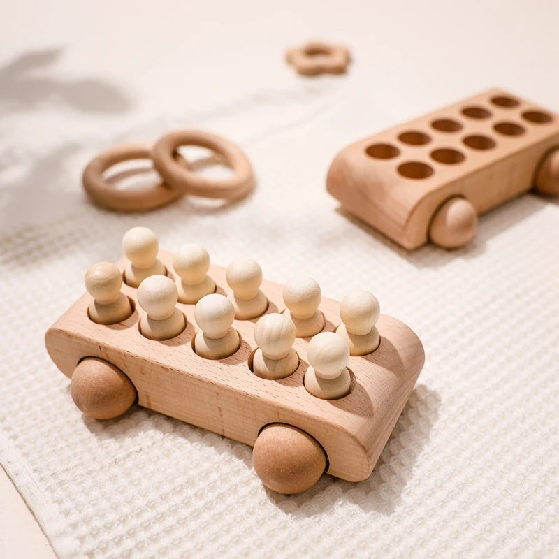 Wooden Montessori Toys for Babies – Beech Wood Hand Cart with 10pcs Peg Dolls | Educational Baby Toys & Nursery Decor Gift Set