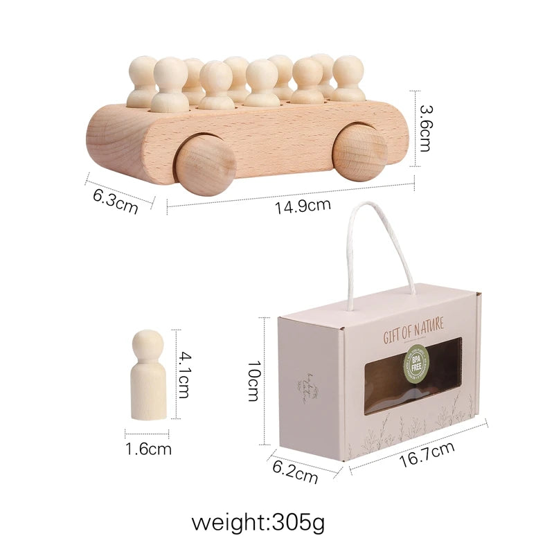 Wooden Montessori Toys for Babies – Beech Wood Hand Cart with 10pcs Peg Dolls | Educational Baby Toys & Nursery Decor Gift Set