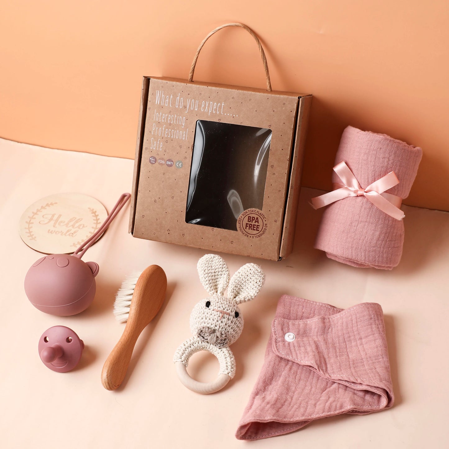 Premium Baby Gift Set – Newborn Bath Toy, Drool Towel, Wooden Rattle & More | Perfect for Baby Showers & New Parents