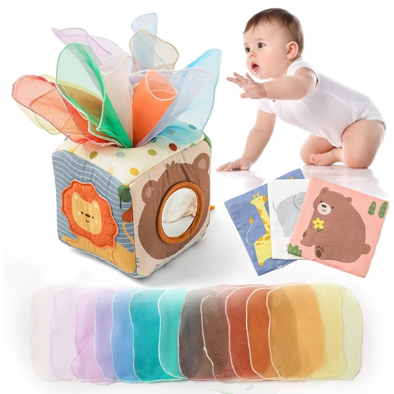 Montessori Magic Tissue Box – Baby Sensory Toy & Fine Motor Skill Development Board