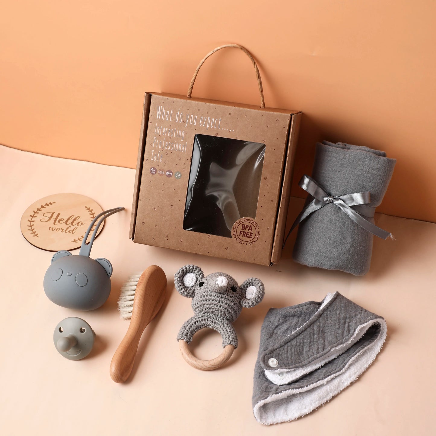 Premium Baby Gift Set – Newborn Bath Toy, Drool Towel, Wooden Rattle & More | Perfect for Baby Showers & New Parents