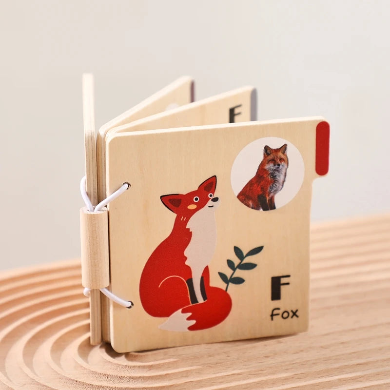 0–36 Month Baby Early Learning Wooden Animal Book – Montessori Educational Toy for Newborns & Toddlers