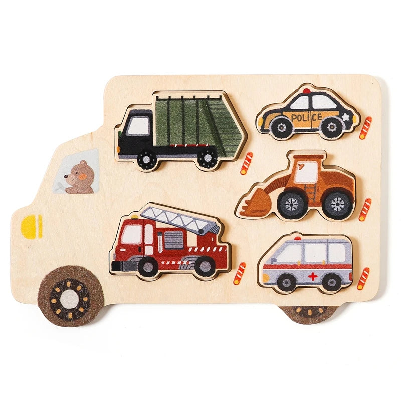 Montessori Baby Puzzle Toys - Wooden Farm & Car Puzzle | Sensory Educational Toy for Toddlers | Animal & Car Shape Matching Game for Cognitive Development | Baby's First Puzzle Gift