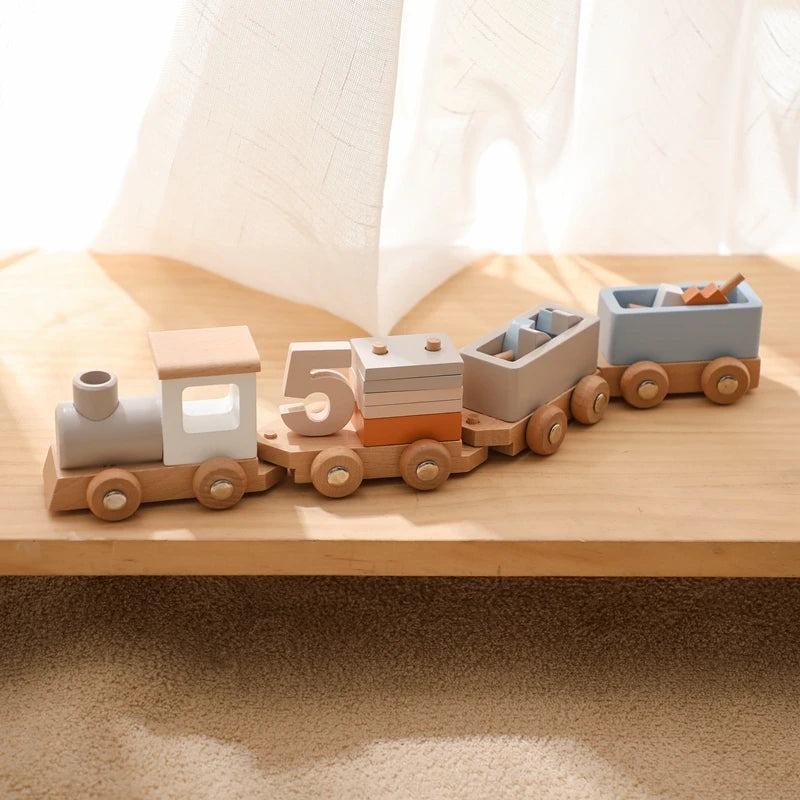 Wooden Montessori Train Set – Educational Birthday Toy for Toddlers & Kids