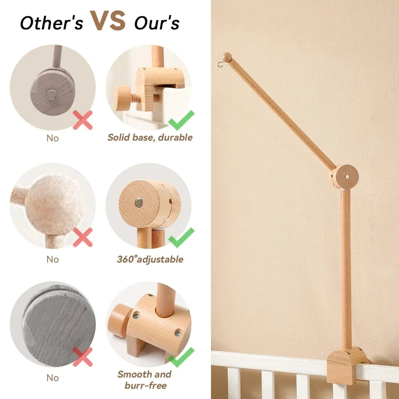 Felt Forest Animal Baby Cot Mobile with Wooden Arm – Natural Wooden Rattle Toy for Newborns