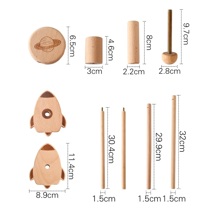 Baby Rattle Toy 0-12 Months – Wooden Crib Mobile with Music Box, Felt & Crochet Hanging Toys, Infant Bed Bell & Crib Toy Holder