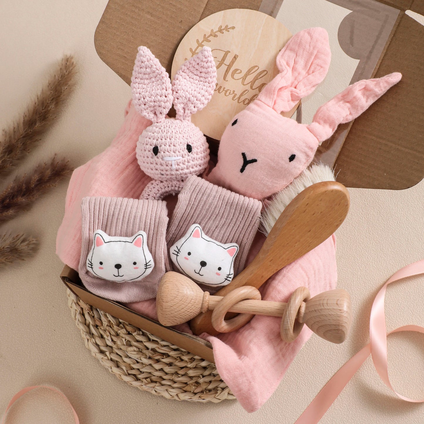 Premium Baby Gift Set – Newborn Bath Toy, Drool Towel, Wooden Rattle & More | Perfect for Baby Showers & New Parents