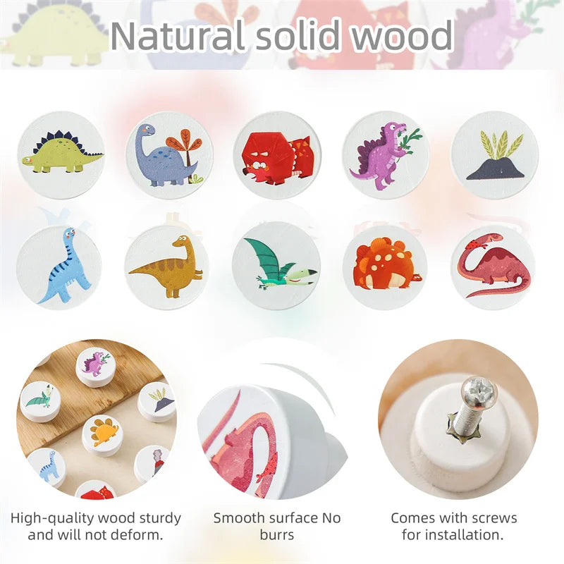 Boho Wooden Dresser Knob Set β Dinosaur, Rainbow & Cloud Decorative Drawer Pulls for Kids Room & Nursery