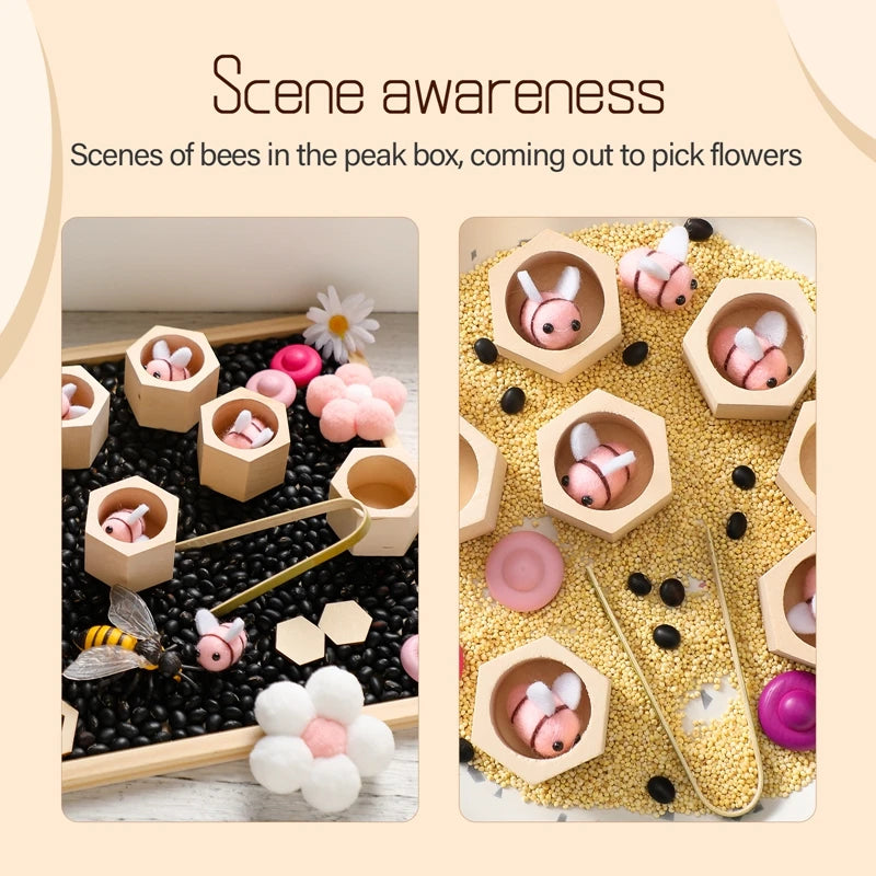 Montessori Honeycomb Wooden Bee Toy – Educational Beehive Toy with Tweezers, Color Matching, and Fine Motor Skill Development for Toddlers & Kids
