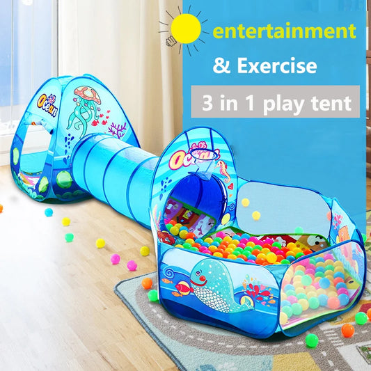 Sea animal Tent with ball bit and tunnel for toddlers and preschoolers