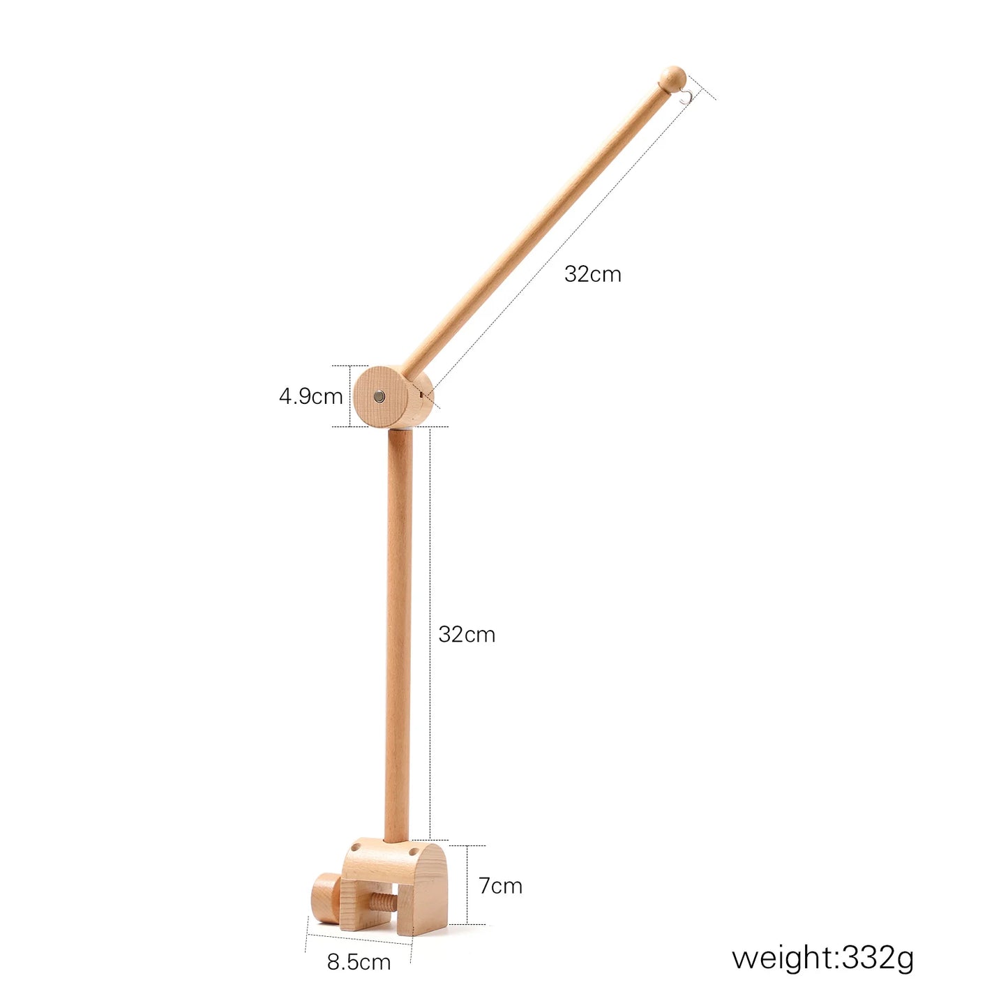 Felt Forest Animal Baby Cot Mobile with Wooden Arm – Natural Wooden Rattle Toy for Newborns