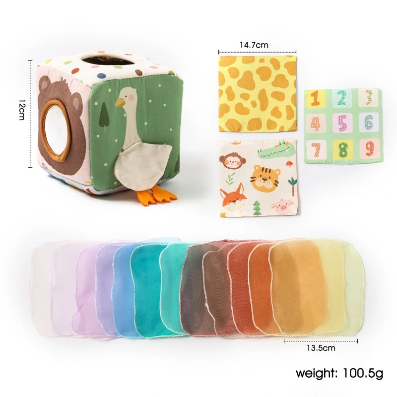 Montessori Magic Tissue Box – Baby Sensory Toy & Fine Motor Skill Development Board