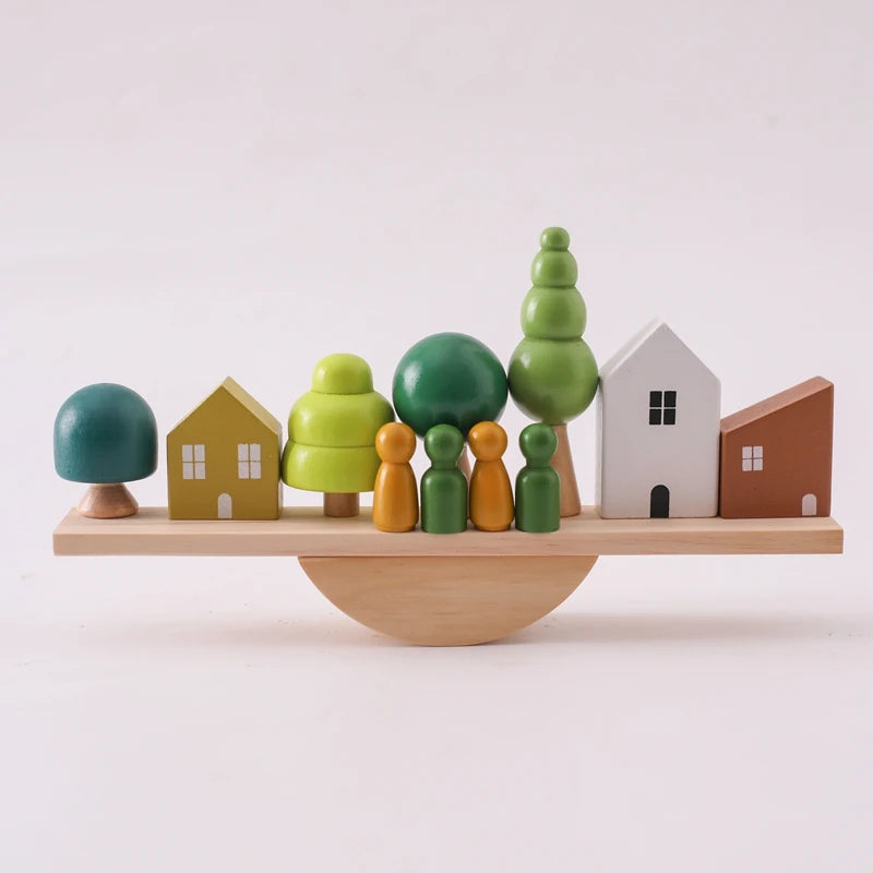 Montessori Forest House Stacking Toys – Wooden Sensory Blocks for Toddlers & Babies
