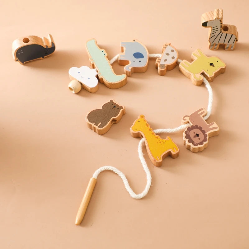 Baby Animal Threading & Stacking Toy Set – Wooden Beads & Blocks Game for Toddlers