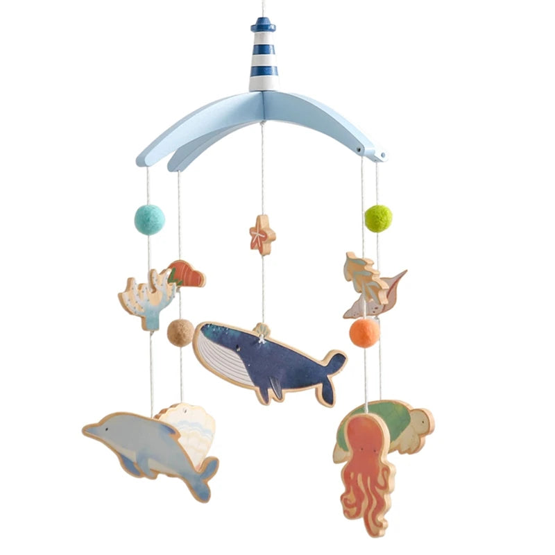 Baby Rattle Toy 0-12 Months – Wooden Crib Mobile with Music Box, Felt & Crochet Hanging Toys, Infant Bed Bell & Crib Toy Holder