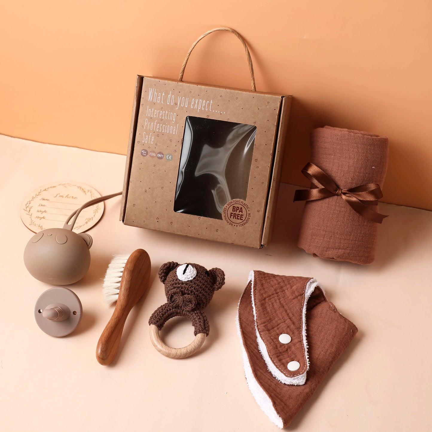 Premium Baby Gift Set – Newborn Bath Toy, Drool Towel, Wooden Rattle & More | Perfect for Baby Showers & New Parents