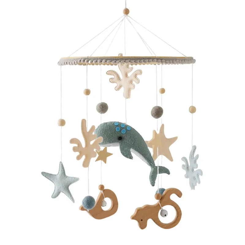 Felt Forest Animal Baby Cot Mobile with Wooden Arm – Natural Wooden Rattle Toy for Newborns