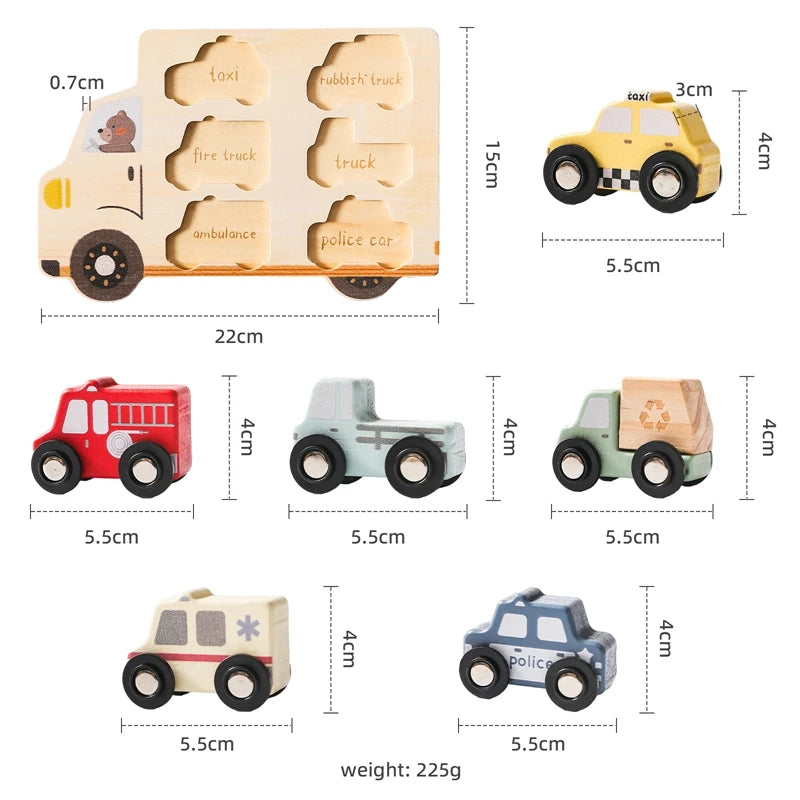 Montessori Wooden Traffic Car Toy - Educational & Sensory Puzzle for Toddlers | Early Learning Traffic Car Toy for Baby | Finger Fine Motor Skills Development | Newborn Baby Gift