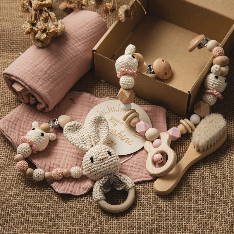 Premium Baby Gift Set – Newborn Bath Toy, Drool Towel, Wooden Rattle & More | Perfect for Baby Showers & New Parents
