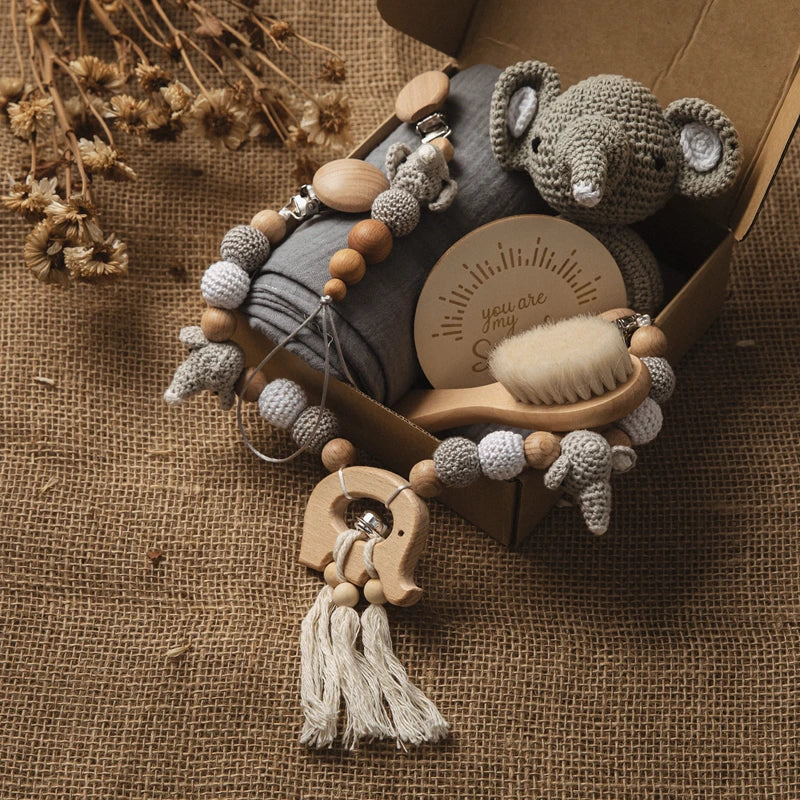 Premium Baby Gift Set – Newborn Bath Toy, Drool Towel, Wooden Rattle & More | Perfect for Baby Showers & New Parents
