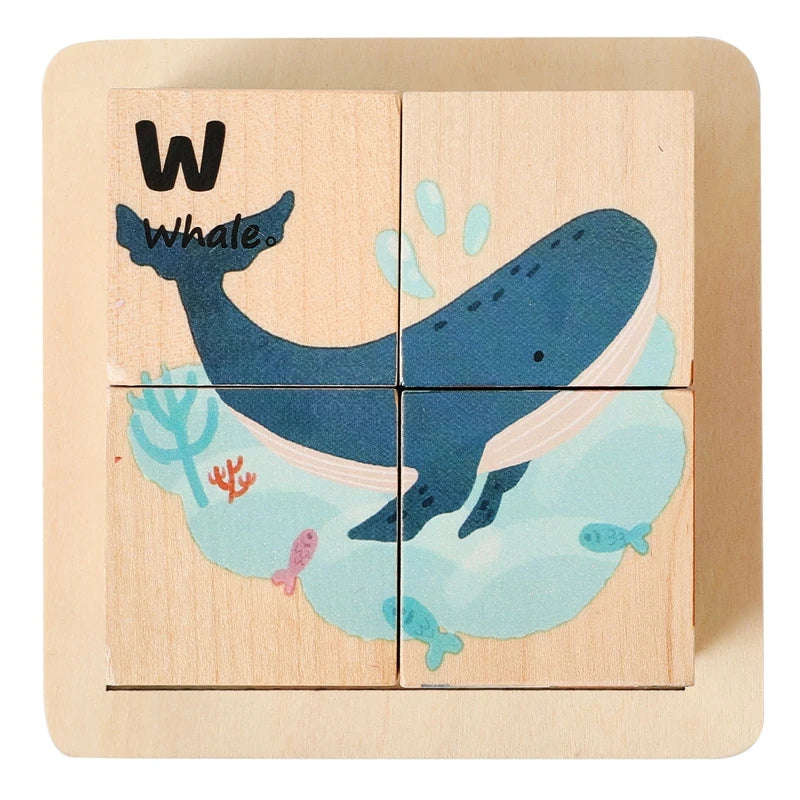 Baby Wooden Blocks Puzzle Toy – 6-Sided Cube Jigsaw Game for Early Learning & Montessori Education
