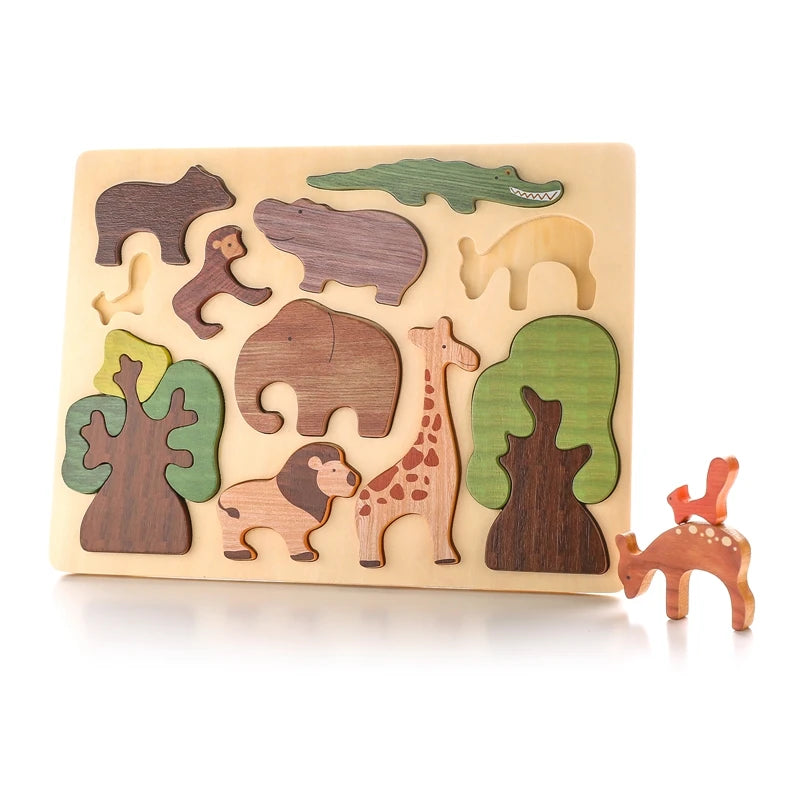 Montessori Baby Wooden Jigsaw Puzzle – Educational Cartoon Puzzle Toy with Forest, Ocean & Space Themes – Perfect Gift for Toddlers