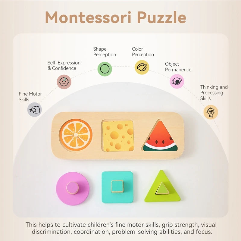 Montessori Wooden Fruit Grasping Board for Babies – Educational Shape & Color Cognition Puzzle Toy for Early Learning