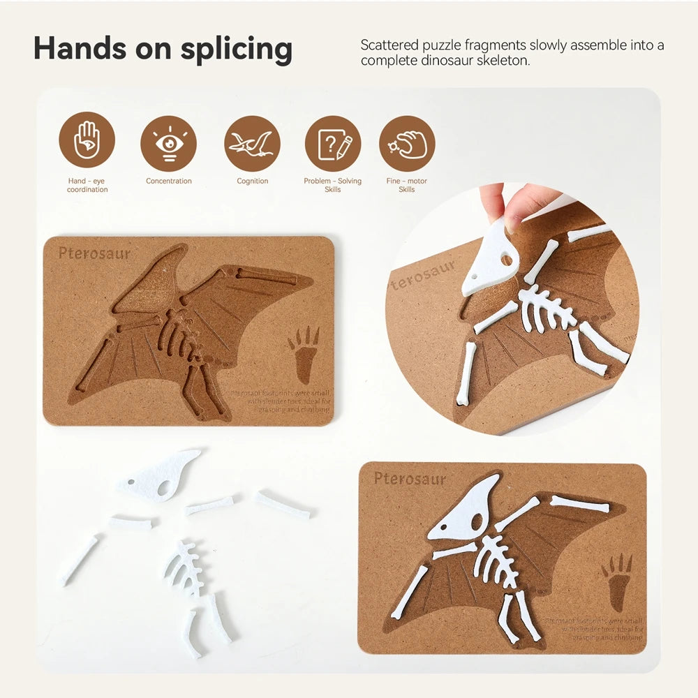 Montessori Wooden Jigsaw Puzzles – Dinosaur Fossil Puzzle & Human Anatomy Puzzle | Educational STEM Toys for Kids Ages 3–12