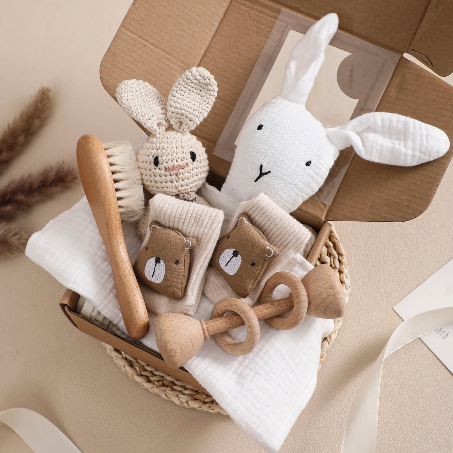 Premium Baby Gift Set – Newborn Bath Toy, Drool Towel, Wooden Rattle & More | Perfect for Baby Showers & New Parents