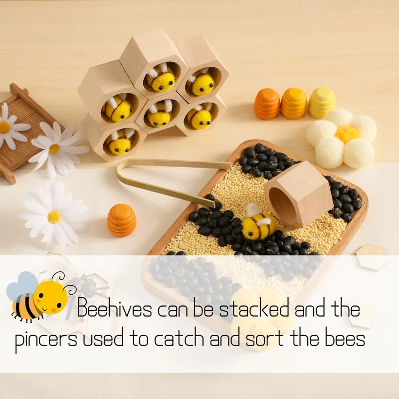 Montessori Honeycomb Wooden Bee Toy – Educational Beehive Toy with Tweezers, Color Matching, and Fine Motor Skill Development for Toddlers & Kids