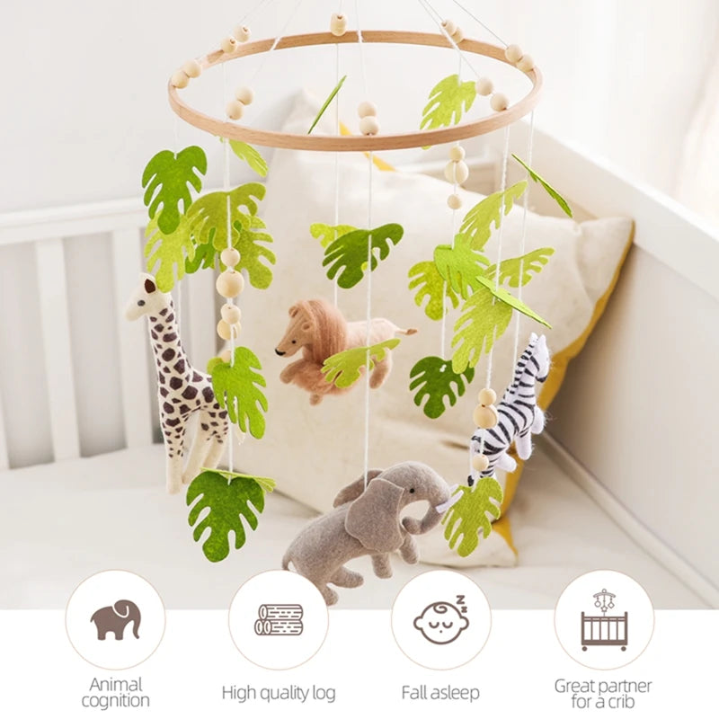 Felt Forest Animal Baby Cot Mobile with Wooden Arm – Natural Wooden Rattle Toy for Newborns