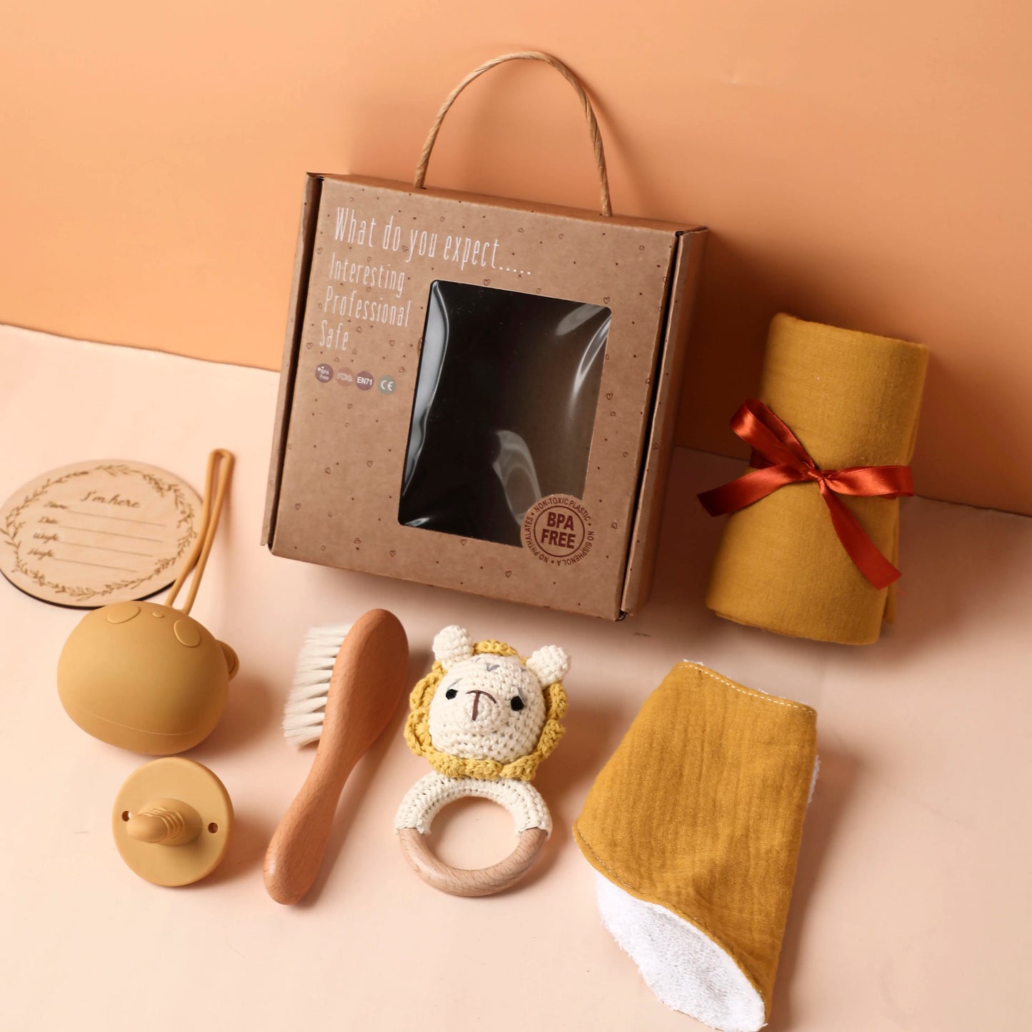 Premium Baby Gift Set – Newborn Bath Toy, Drool Towel, Wooden Rattle & More | Perfect for Baby Showers & New Parents