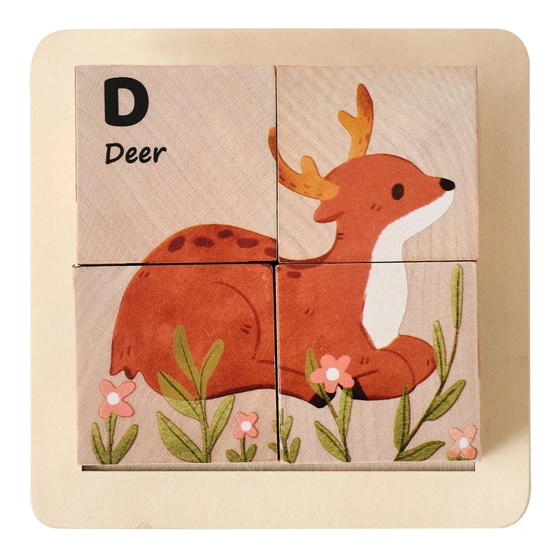 Baby Wooden Blocks Puzzle Toy – 6-Sided Cube Jigsaw Game for Early Learning & Montessori Education