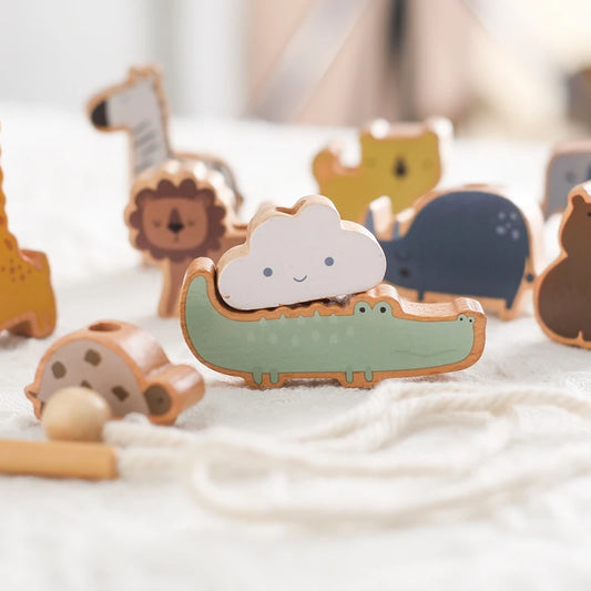 Baby Animal Threading & Stacking Toy Set – Wooden Beads & Blocks Game for Toddlers