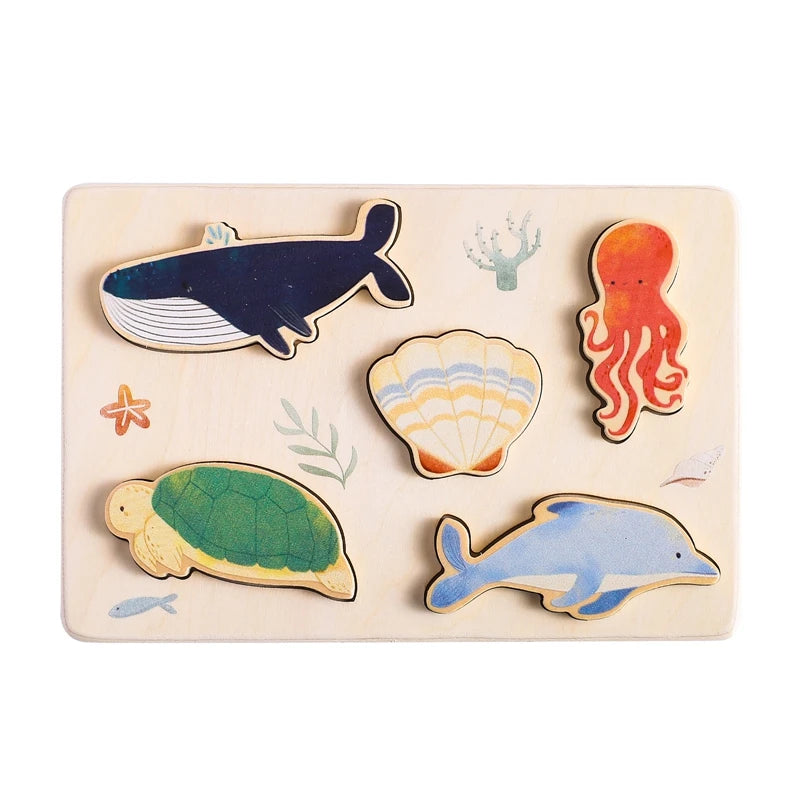 Montessori Baby Wooden Jigsaw Puzzle – Educational Cartoon Puzzle Toy with Forest, Ocean & Space Themes – Perfect Gift for Toddlers