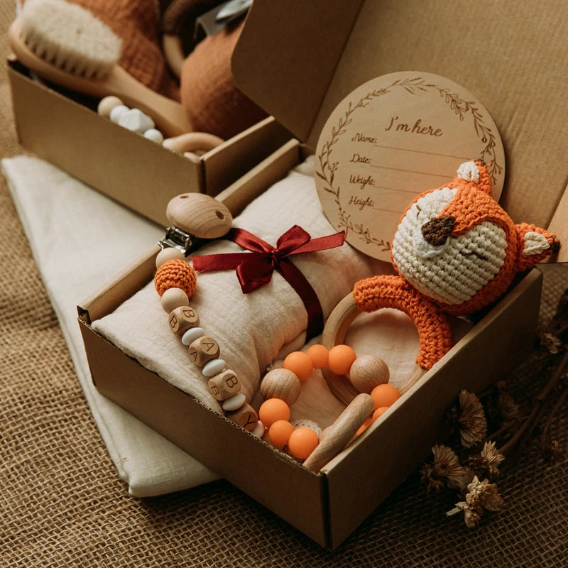 Premium Baby Gift Set – Newborn Bath Toy, Drool Towel, Wooden Rattle & More | Perfect for Baby Showers & New Parents