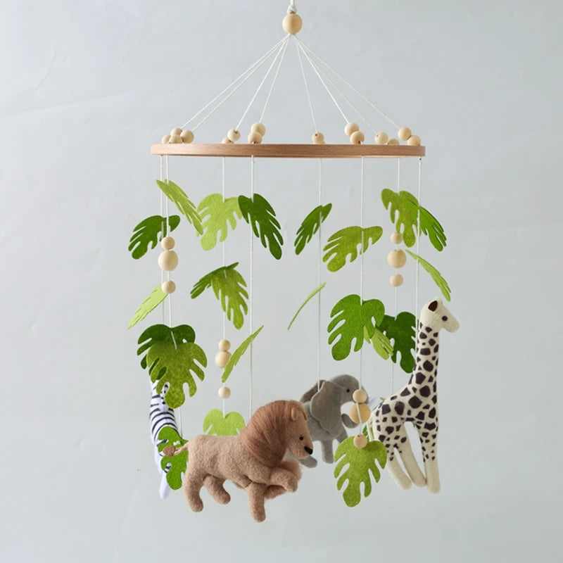 Felt Forest Animal Baby Cot Mobile with Wooden Arm – Natural Wooden Rattle Toy for Newborns