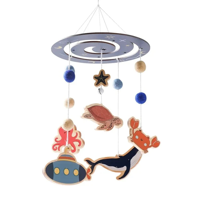 Baby Rattle Toy 0-12 Months – Wooden Crib Mobile with Music Box, Felt & Crochet Hanging Toys, Infant Bed Bell & Crib Toy Holder
