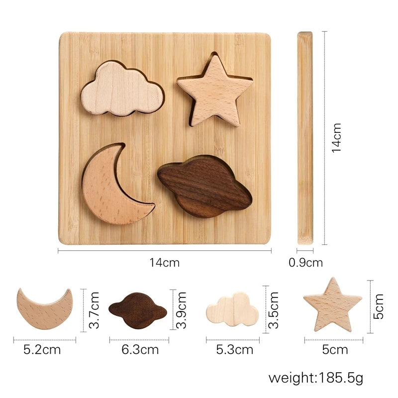 Montessori Puzzle Wooden Silicone Toy - Star, Moon, Sun, Cloud Shape Matching | BPA-Free Silicone Teething Toy for Babies | Educational & Developmental Toy for Toddlers (0-6 Years)