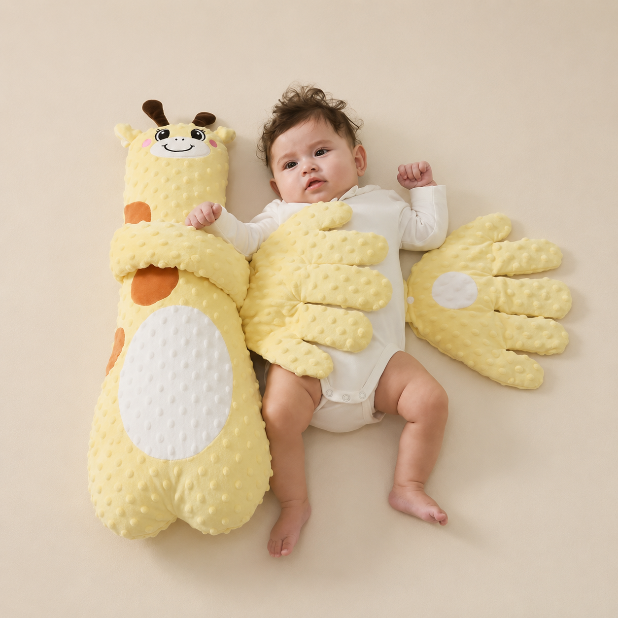 Yellow Giraffe-shaped Soothing Plush Pillow with Gentle Patting