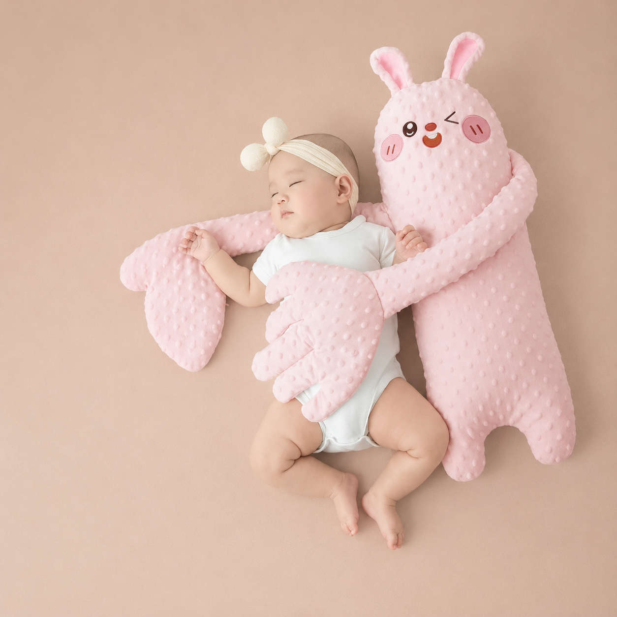 Pink Bunny Rabbit-shaped Soothing Plush Pillow with Gentle Patting