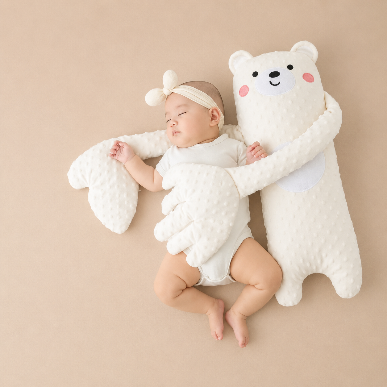 White Bear-shaped Soothing Plush Pillow with Gentle Patting