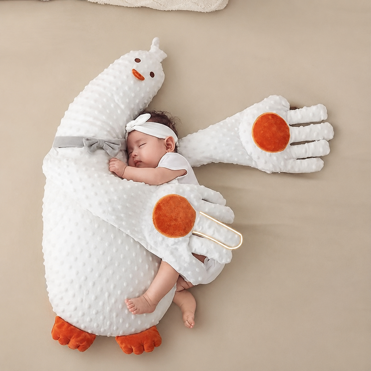 White Duck-shaped Soothing Plush Pillow with Gentle Patting