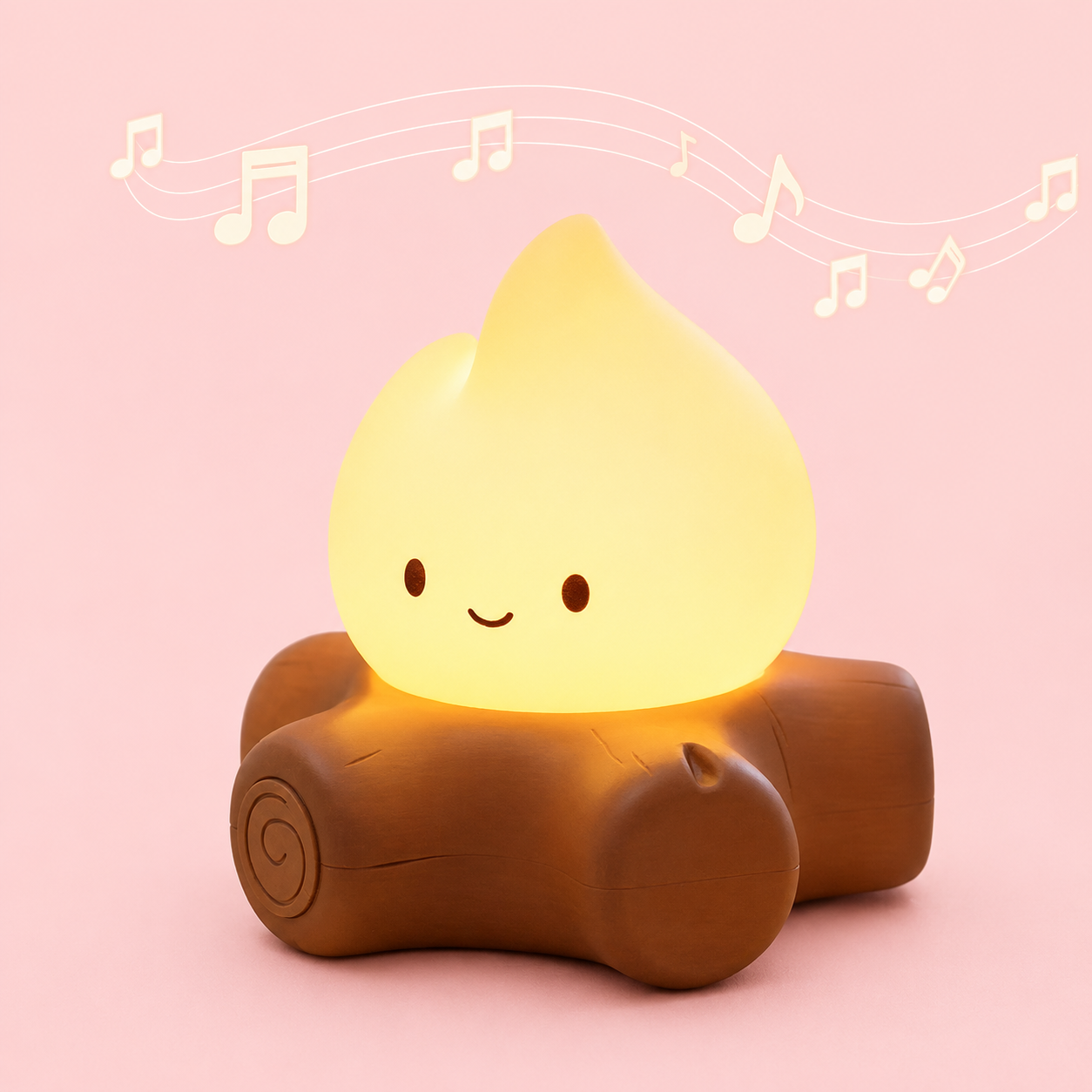 Cute lamp shaped like a bamboo incense stick with a glowing yellow top on a pink background.