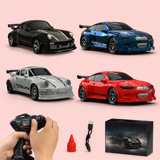 Black, Blue, Silver and Red Drift Rc Cars remote controlled, usb charging and with cones