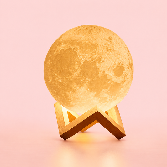 Moon-shaped lamp on a stand