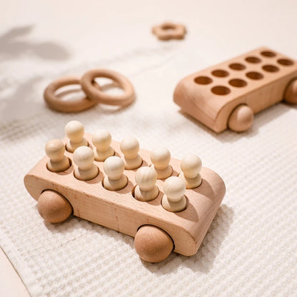 Wooden Montessori Toys for Babies – Beech Wood Hand Cart with 10pcs Peg Dolls | Educational Baby Toys & Nursery Decor Gift Set