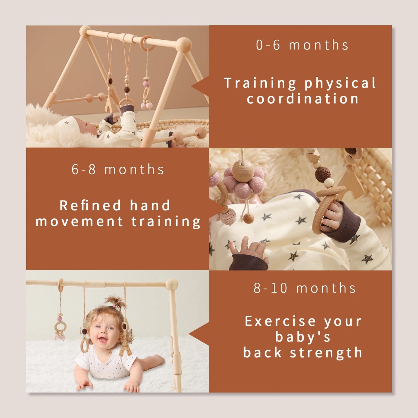 Baby milestone chart showing development stages with corresponding activities.