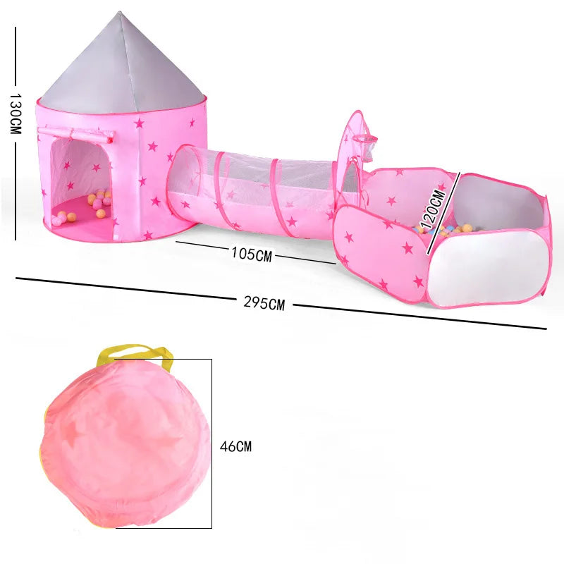 Pink Star Tent with ball bit and tunnel for toddlers and preschoolers