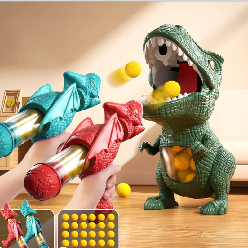 Two Gun Kids dinosaur shooter toy with foam balls and target game